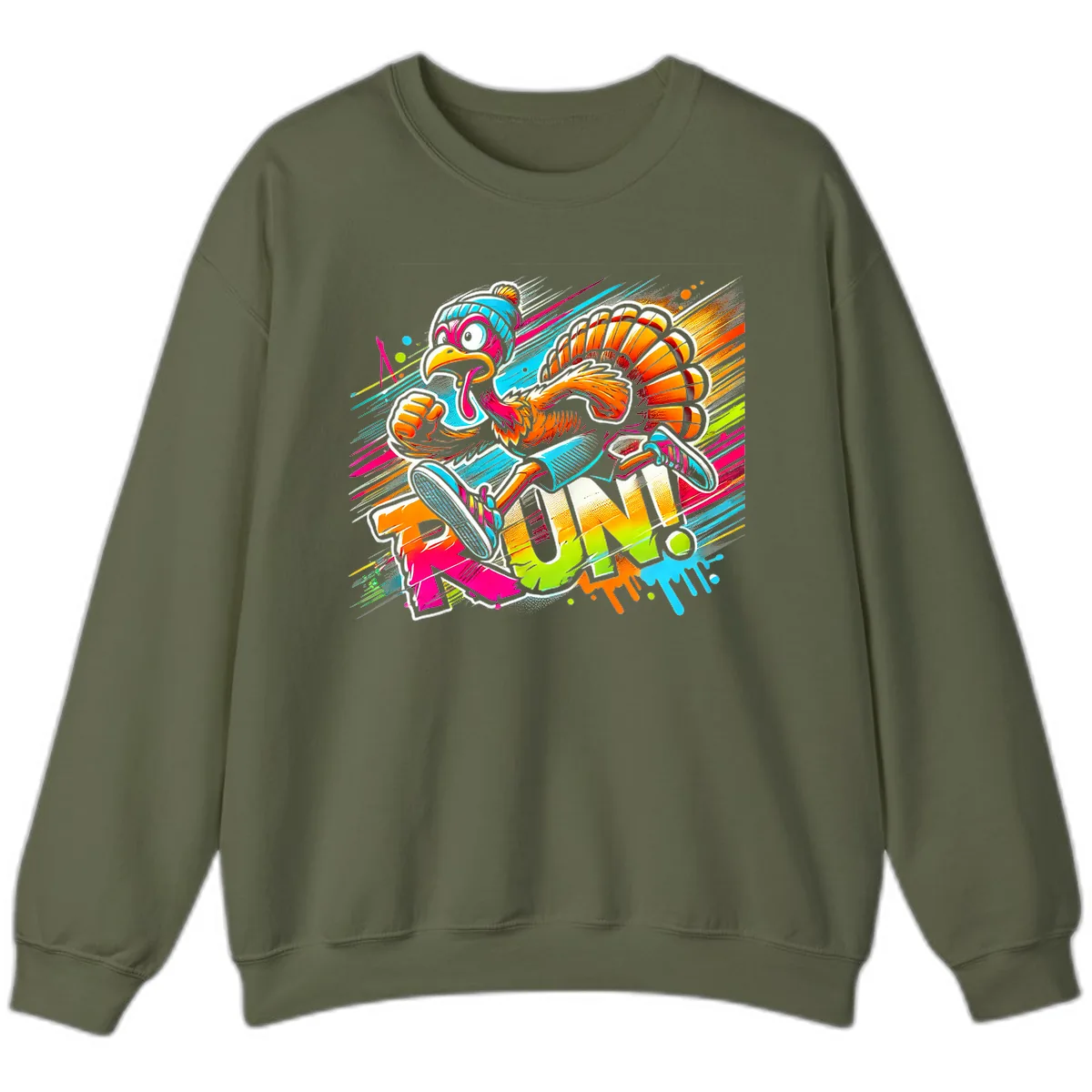Turkey Trot Running Art Sweatshirt in Military Green