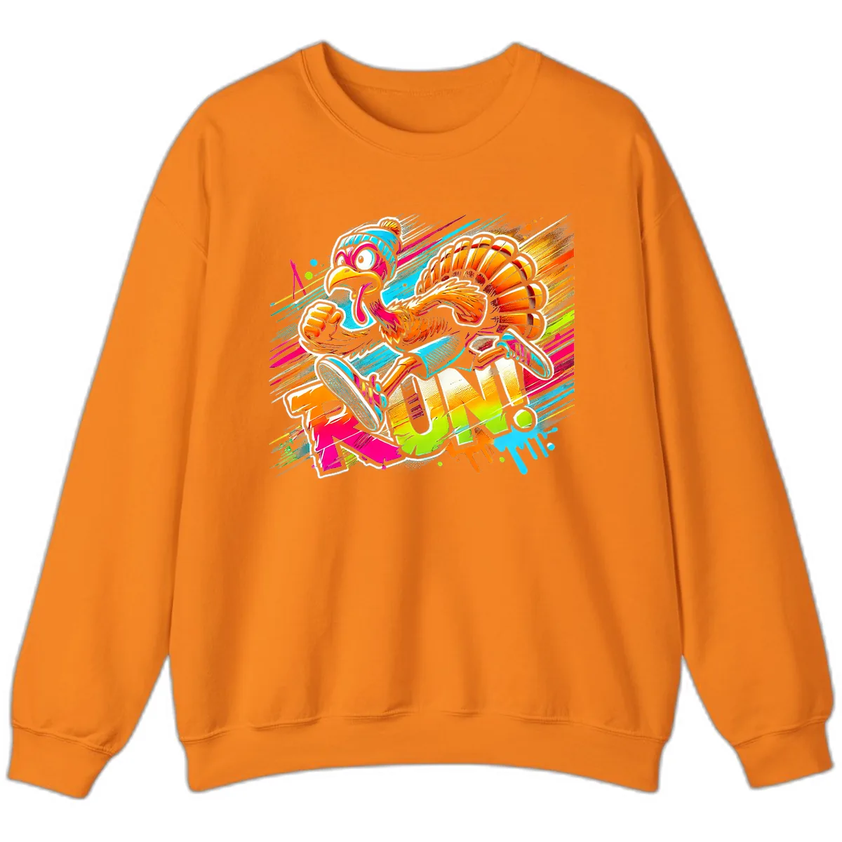 Turkey Trot Running Art Sweatshirt in Safety Orange