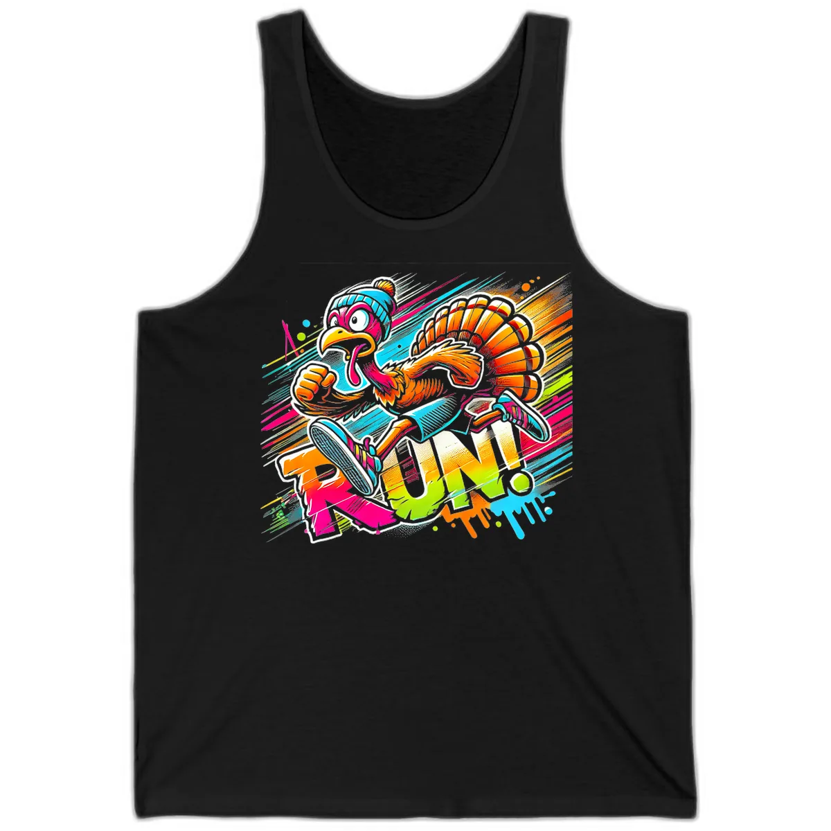 Turkey Trot Running Art Tank in Black