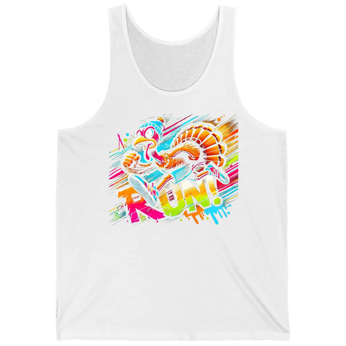 Turkey Trot Running Art Tank in White
