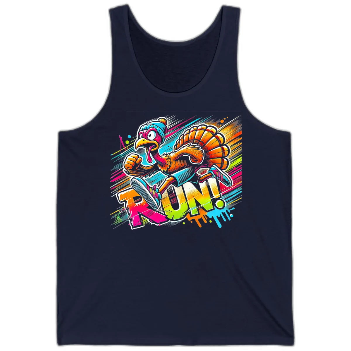 Turkey Trot Running Art Tank in Navy