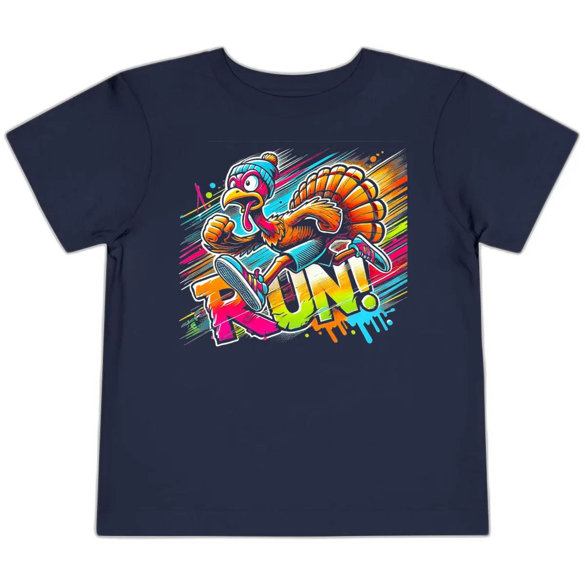 Turkey Trot Running Art Toddler T-Shirt in Navy