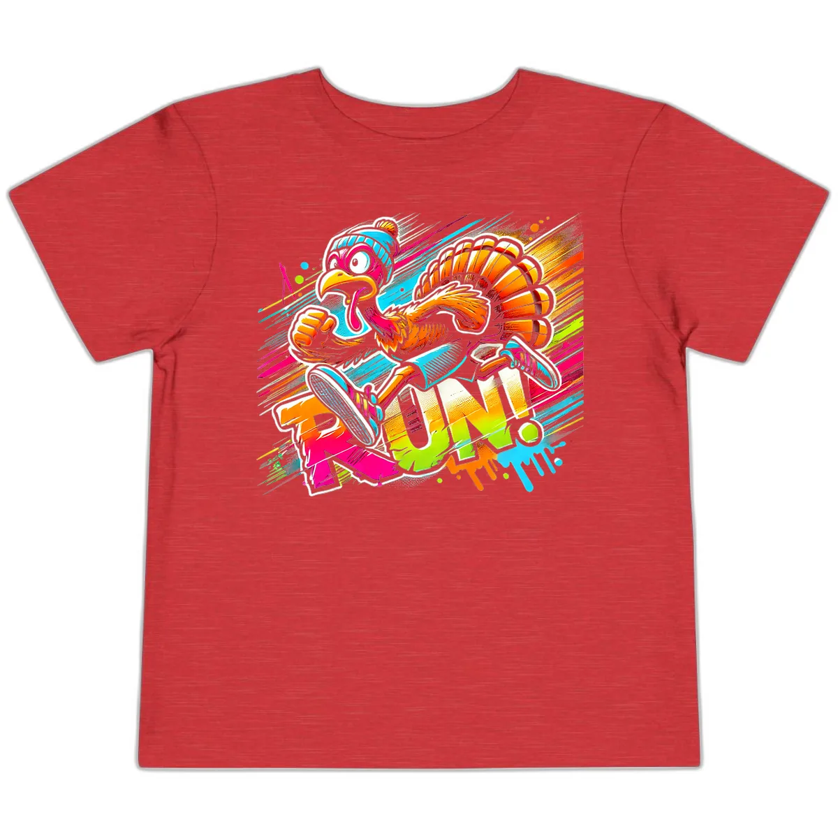 Turkey Trot Running Art Toddler T-Shirt in Heather Red