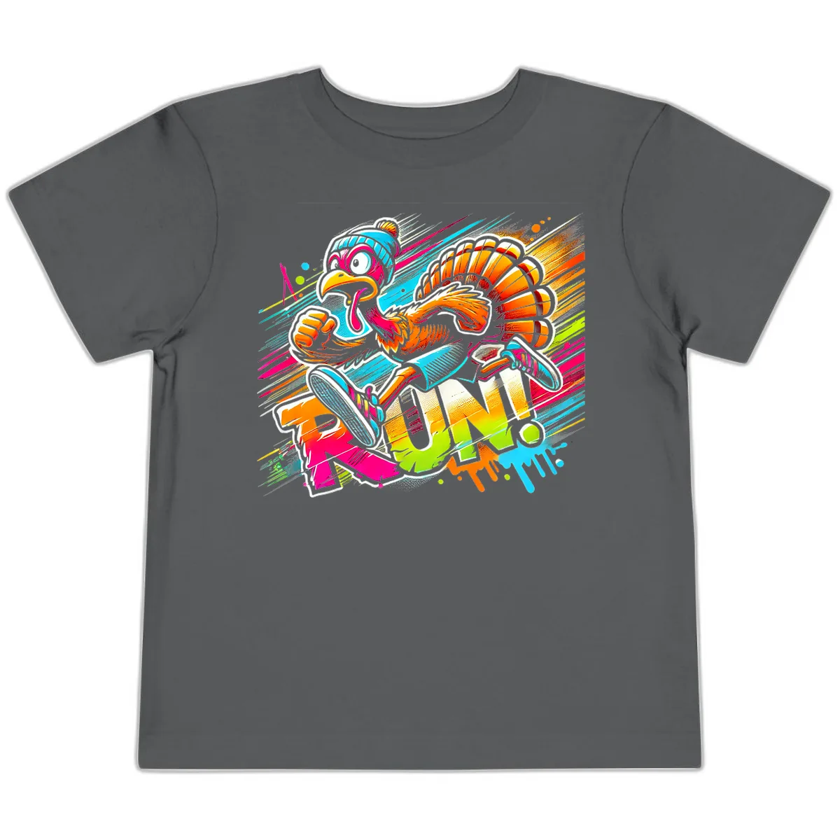 Turkey Trot Running Art Toddler T-Shirt in Asphalt