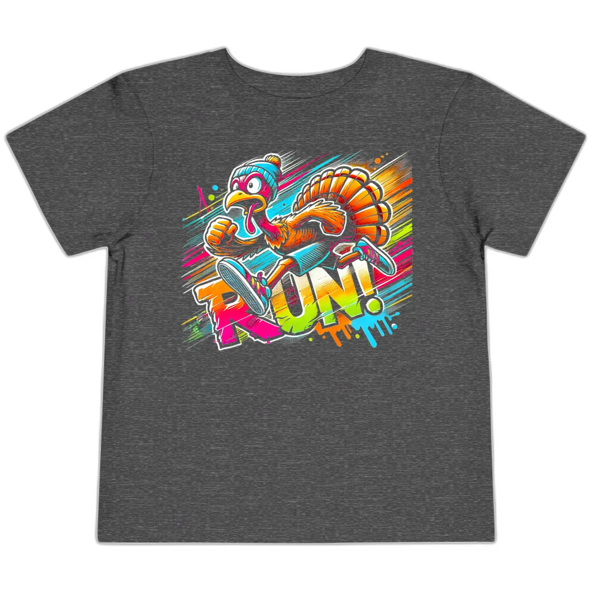 Turkey Trot Running Art Toddler T-Shirt in Dark Heather Grey