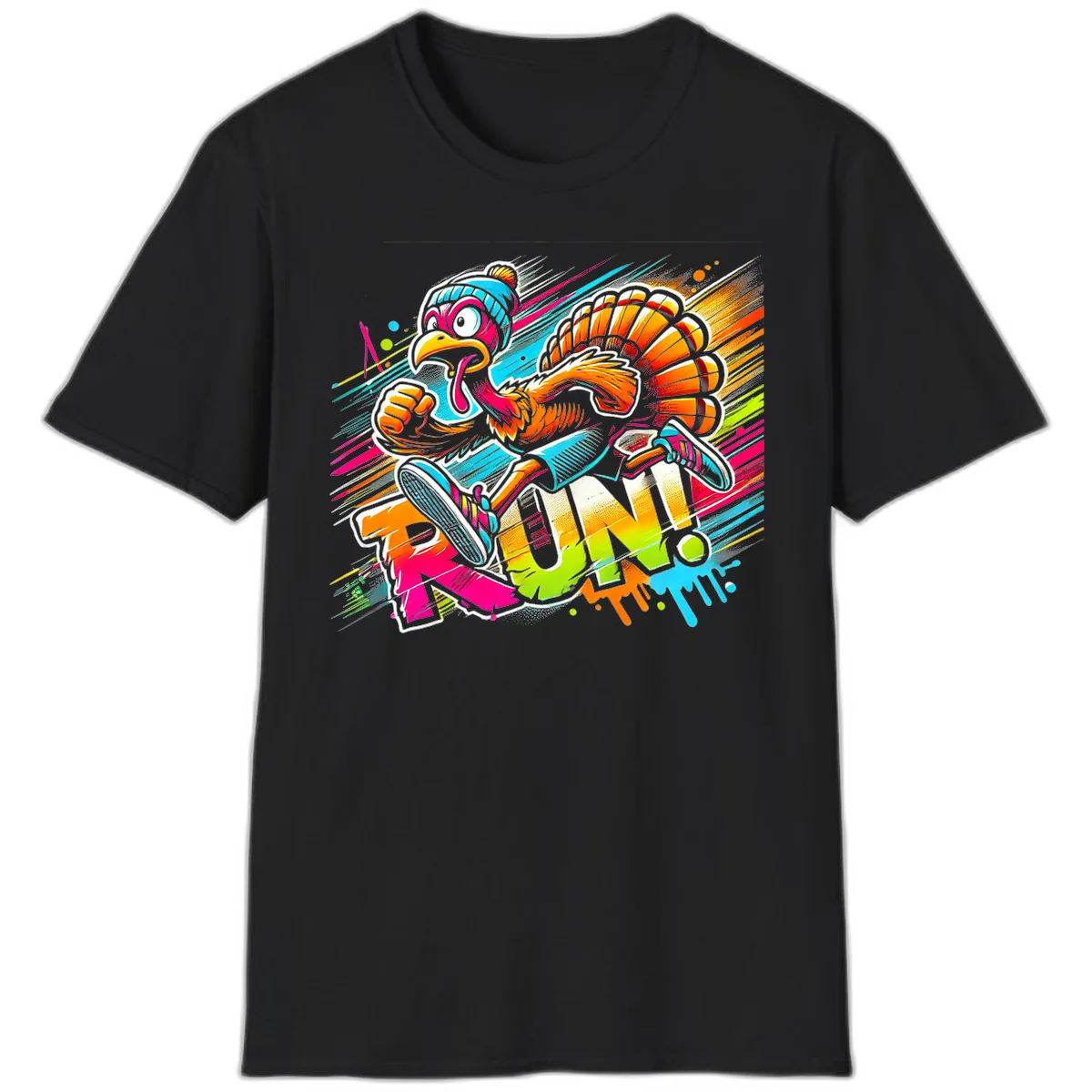 Turkey Trot Running Art T-Shirt in Black