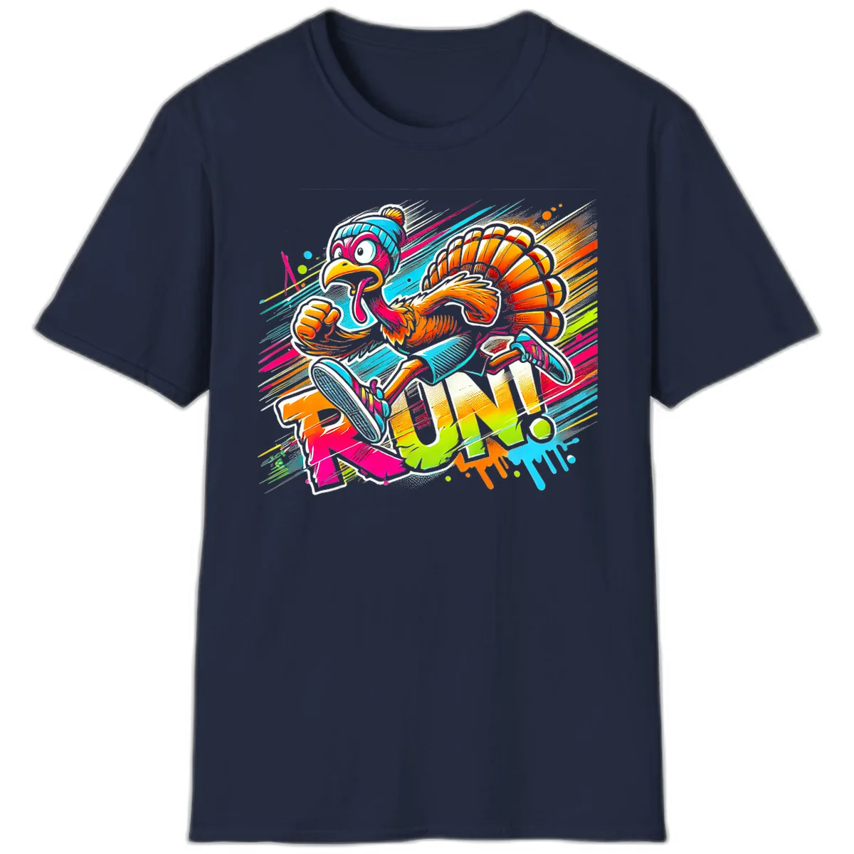 Turkey Trot Running Art T-Shirt in Navy