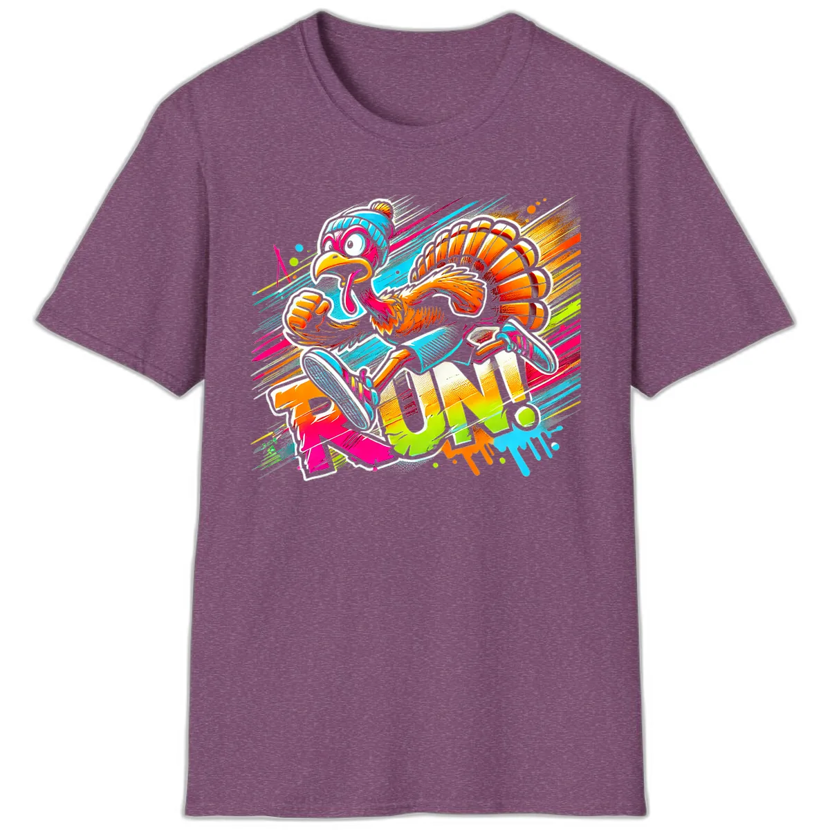 Turkey Trot Running Art T-Shirt in Heather Maroon