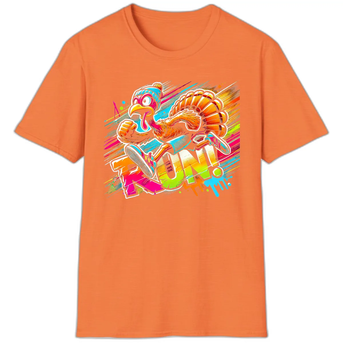 Turkey Trot Running Art T-Shirt in Heather Orange