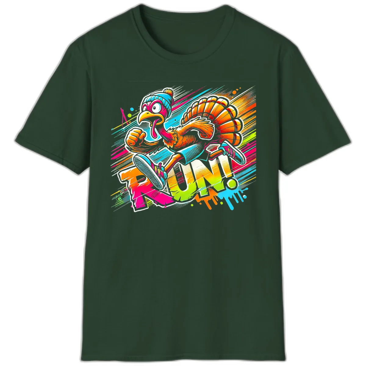 Turkey Trot Running Art T-Shirt in Forest Green