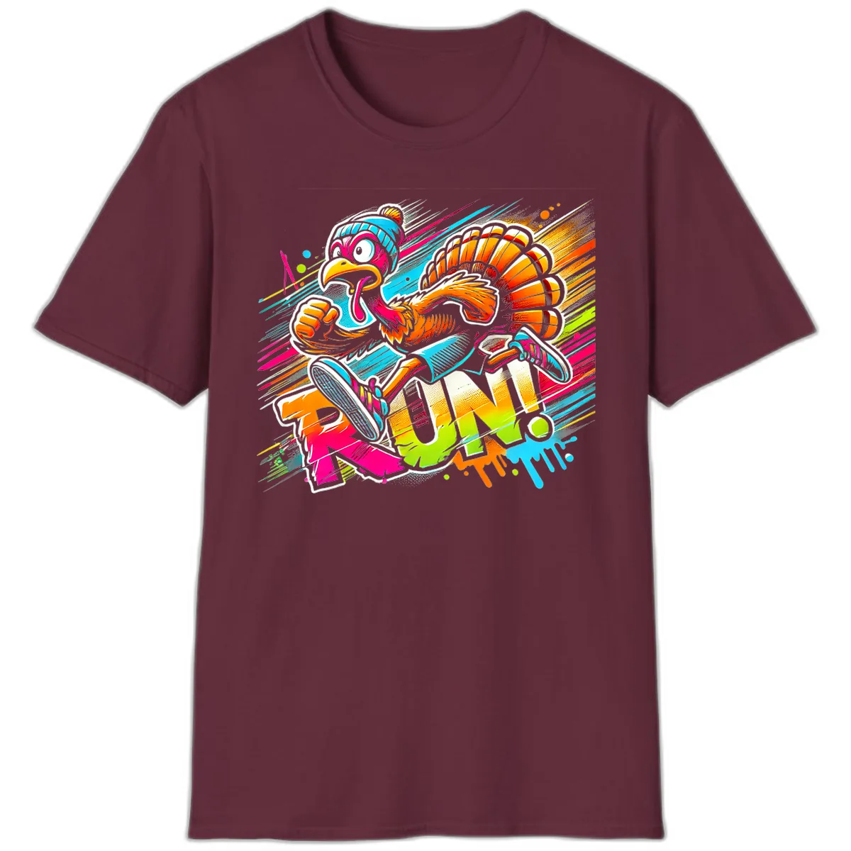 Turkey Trot Running Art T-Shirt in Maroon
