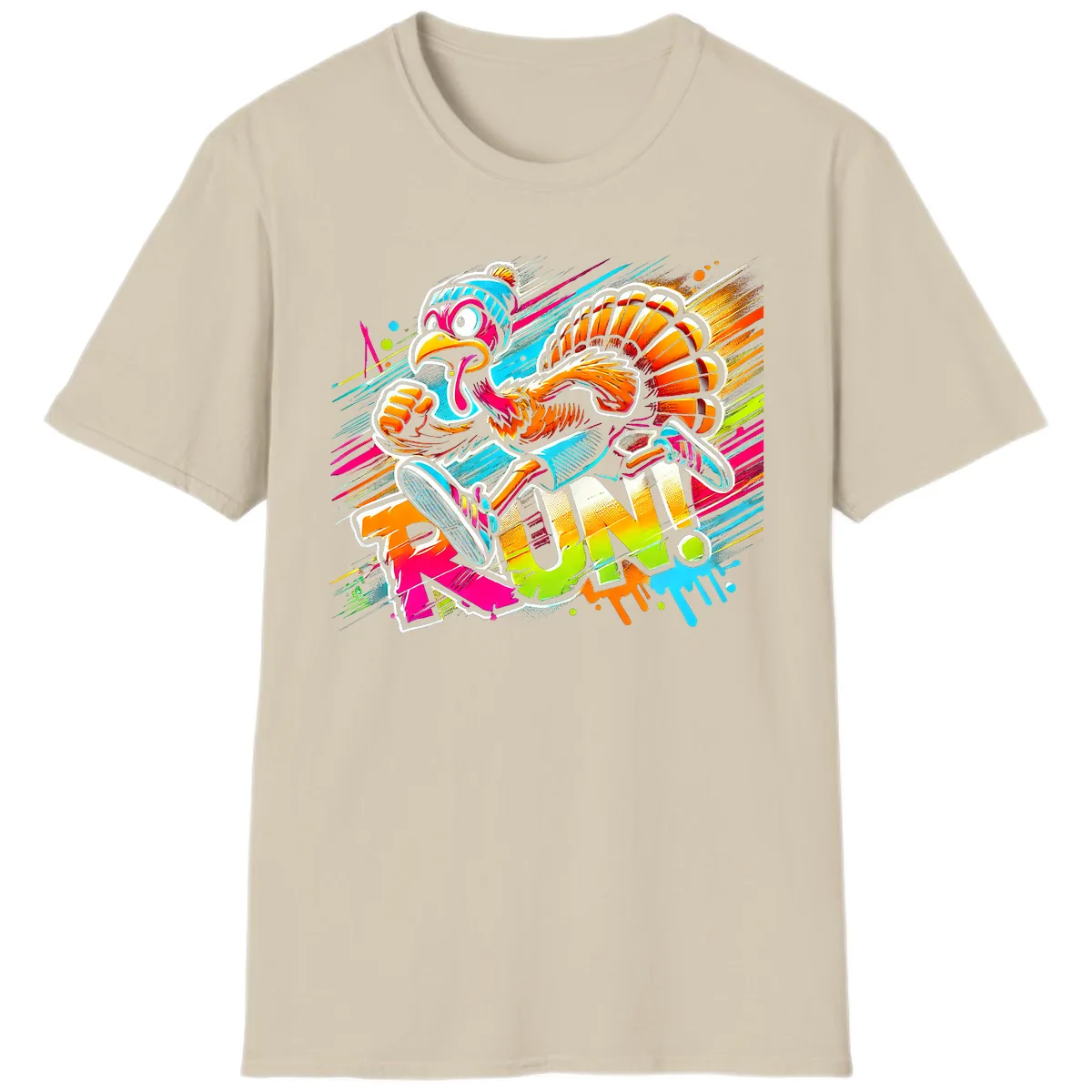 Turkey Trot Running Art T-Shirt in Sand