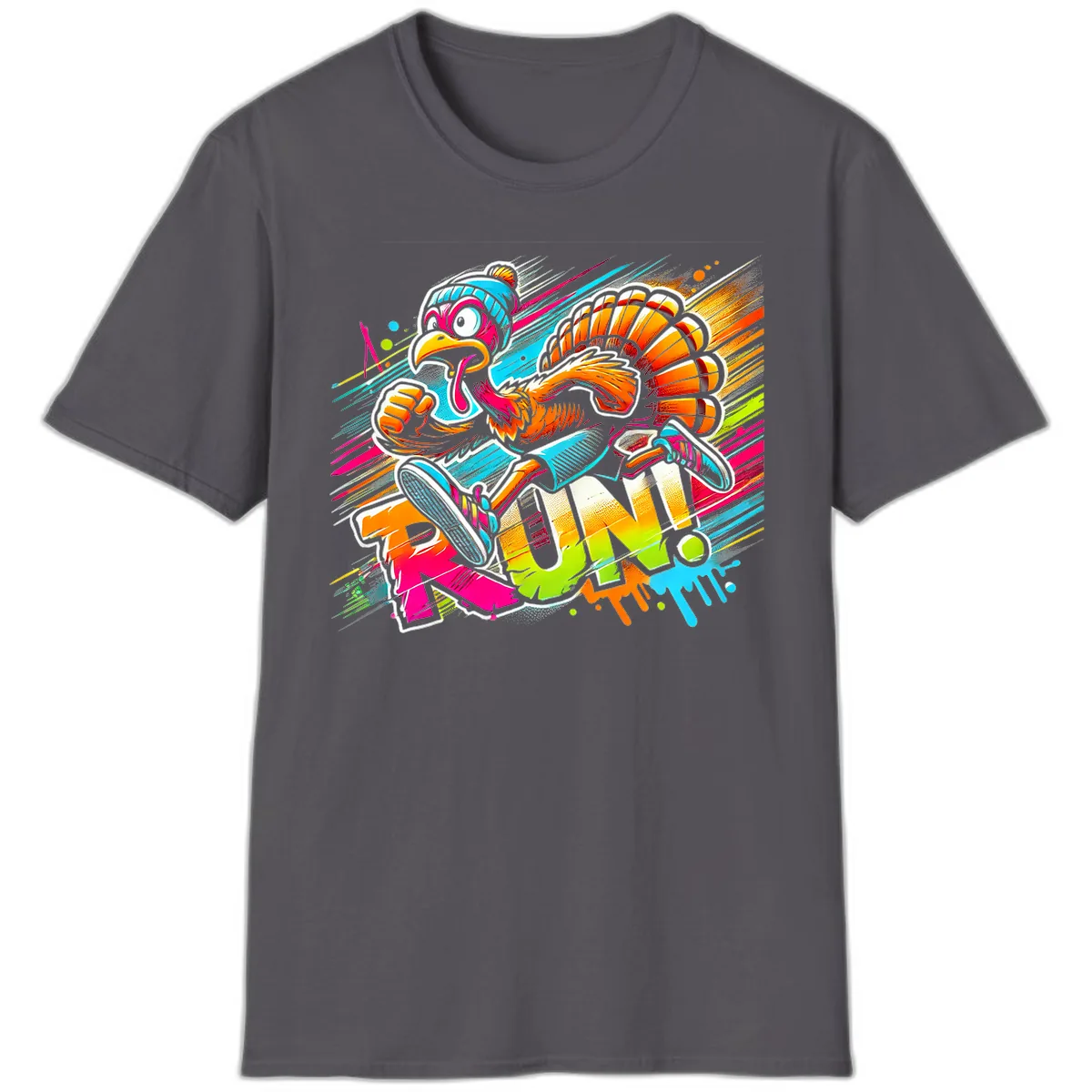 Turkey Trot Running Art T-Shirt in Charcoal