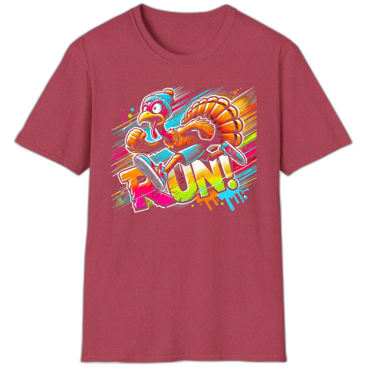 Turkey Trot Running Art T-Shirt in Heather Cardinal