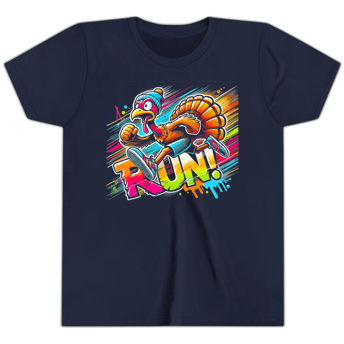 Turkey Trot Running Art Youth T-Shirt in Navy