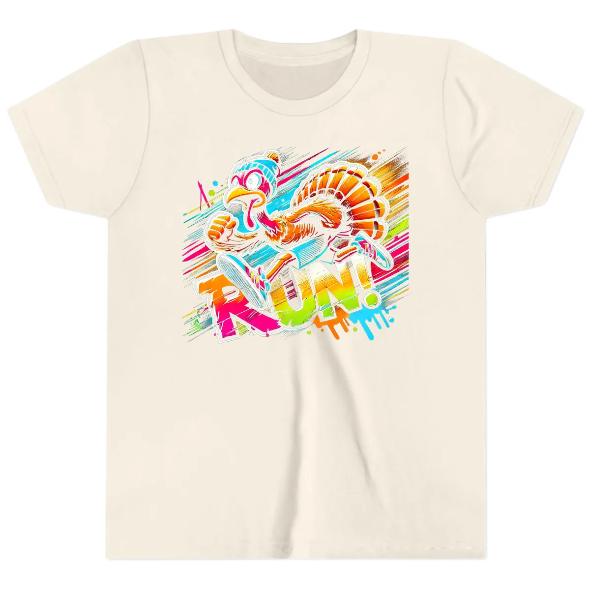 Turkey Trot Running Art Youth T-Shirt in Natural