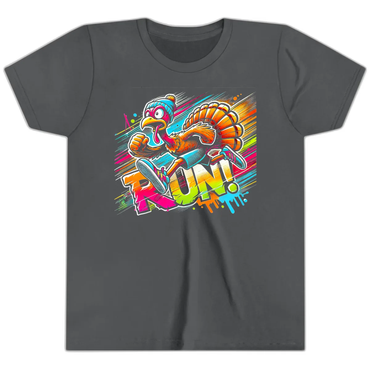 Turkey Trot Running Art Youth T-Shirt in Asphalt