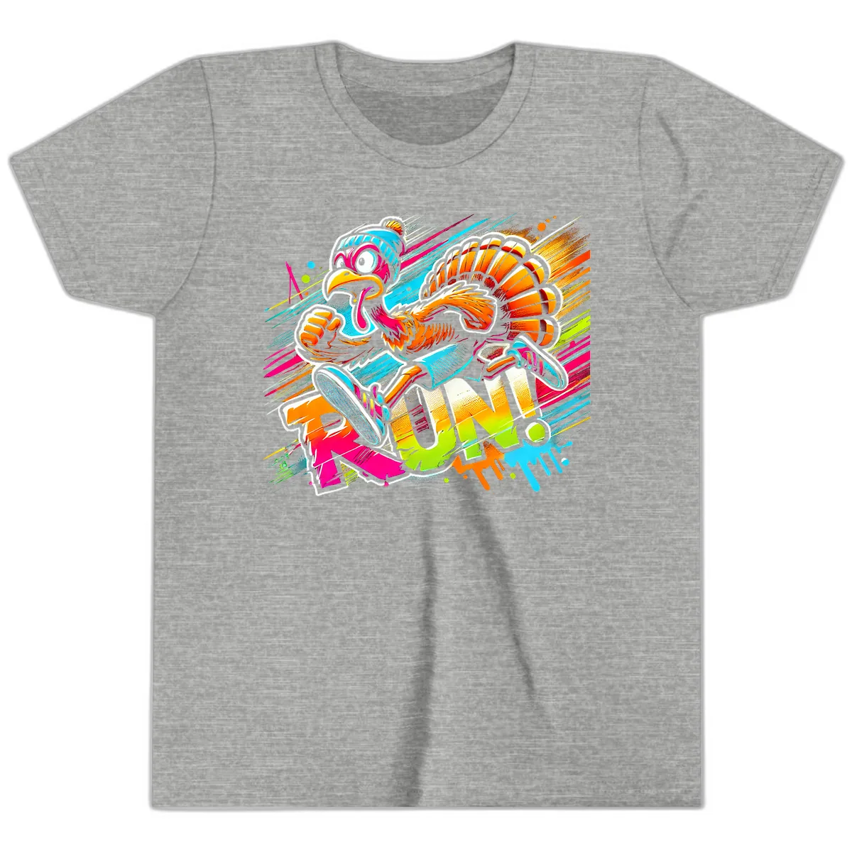 Turkey Trot Running Art Youth T-Shirt in Athletic Heather