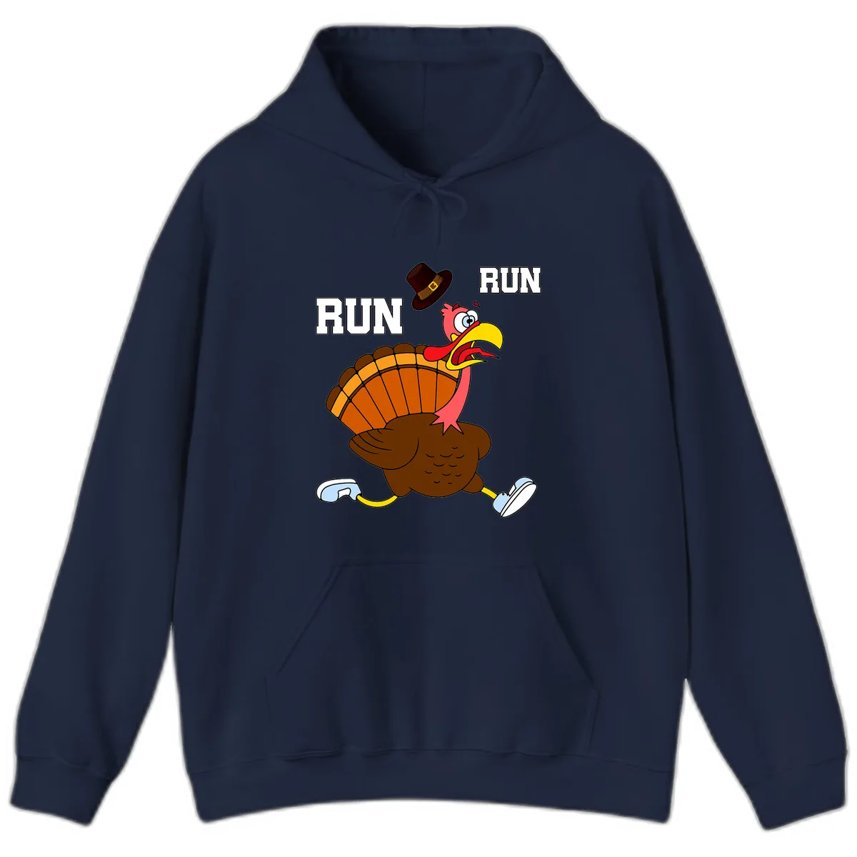 Turkey Trot Running Away From Dinner Hoodie in Navy