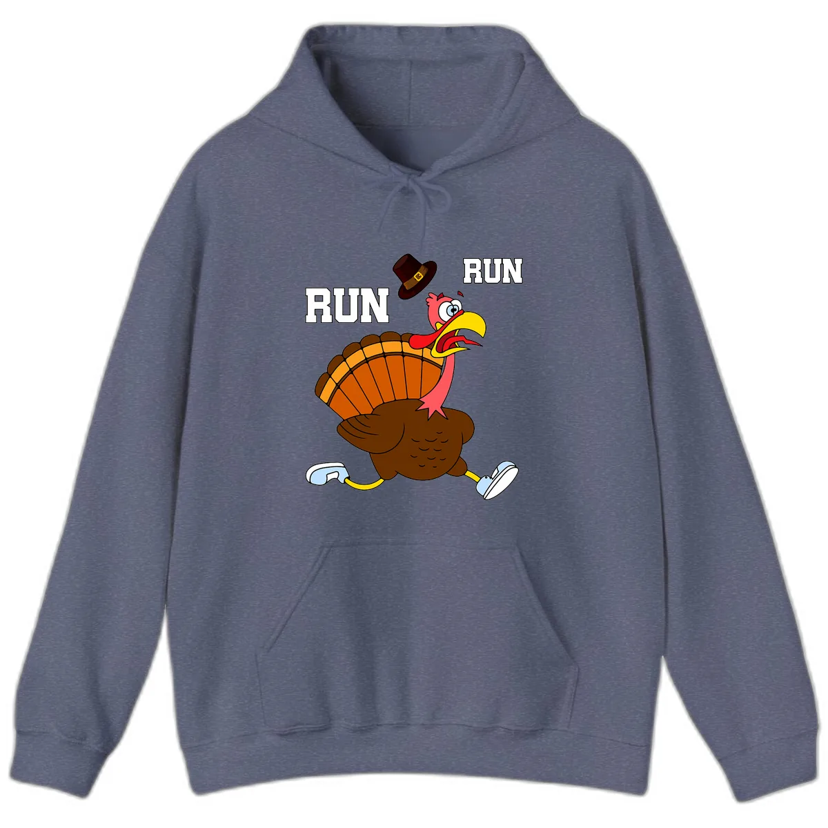 Turkey Trot Running Away From Dinner Hoodie in Heather Navy