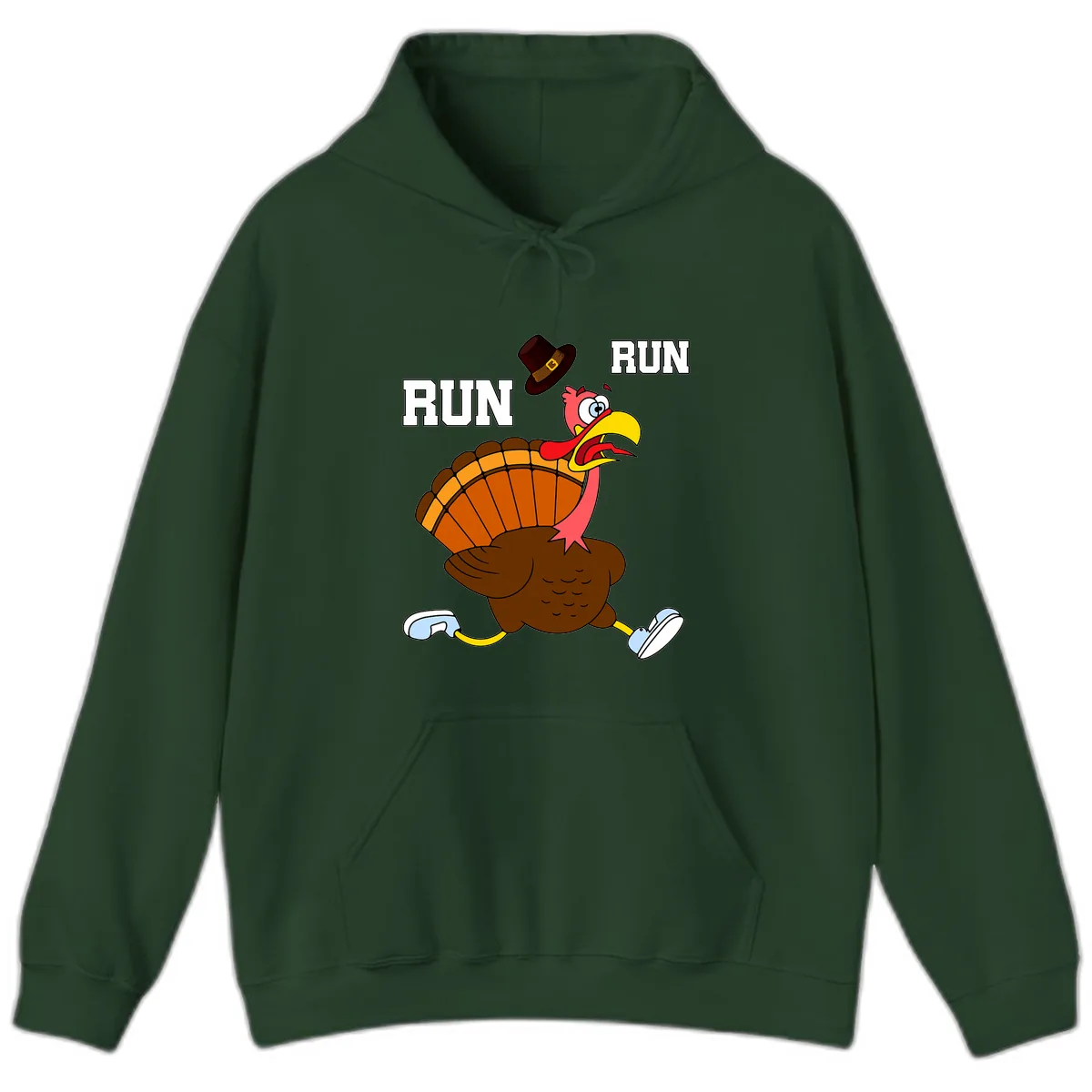 Turkey Trot Running Away From Dinner Hoodie in Forest Green