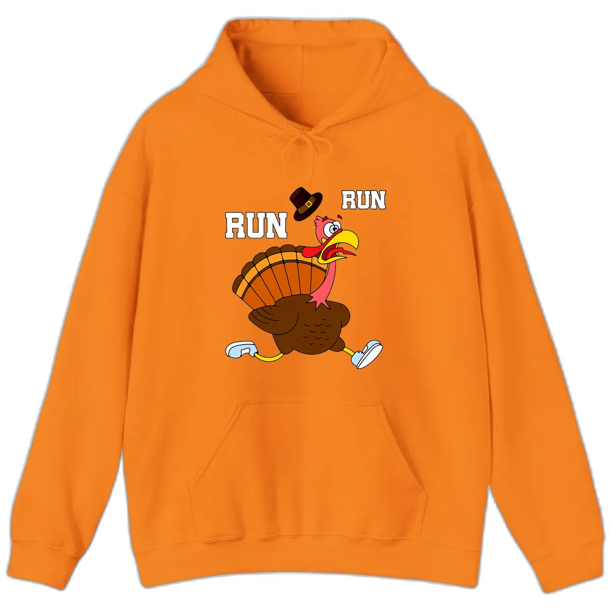 Turkey Trot Running Away From Dinner Hoodie in Safety Orange