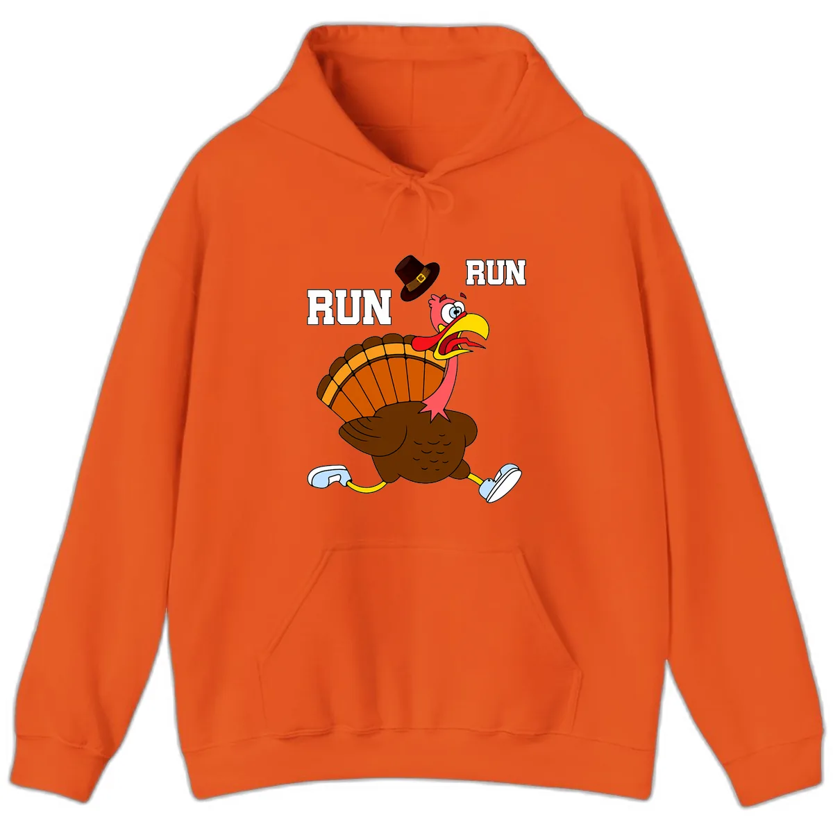 Turkey Trot Running Away From Dinner Hoodie in Orange