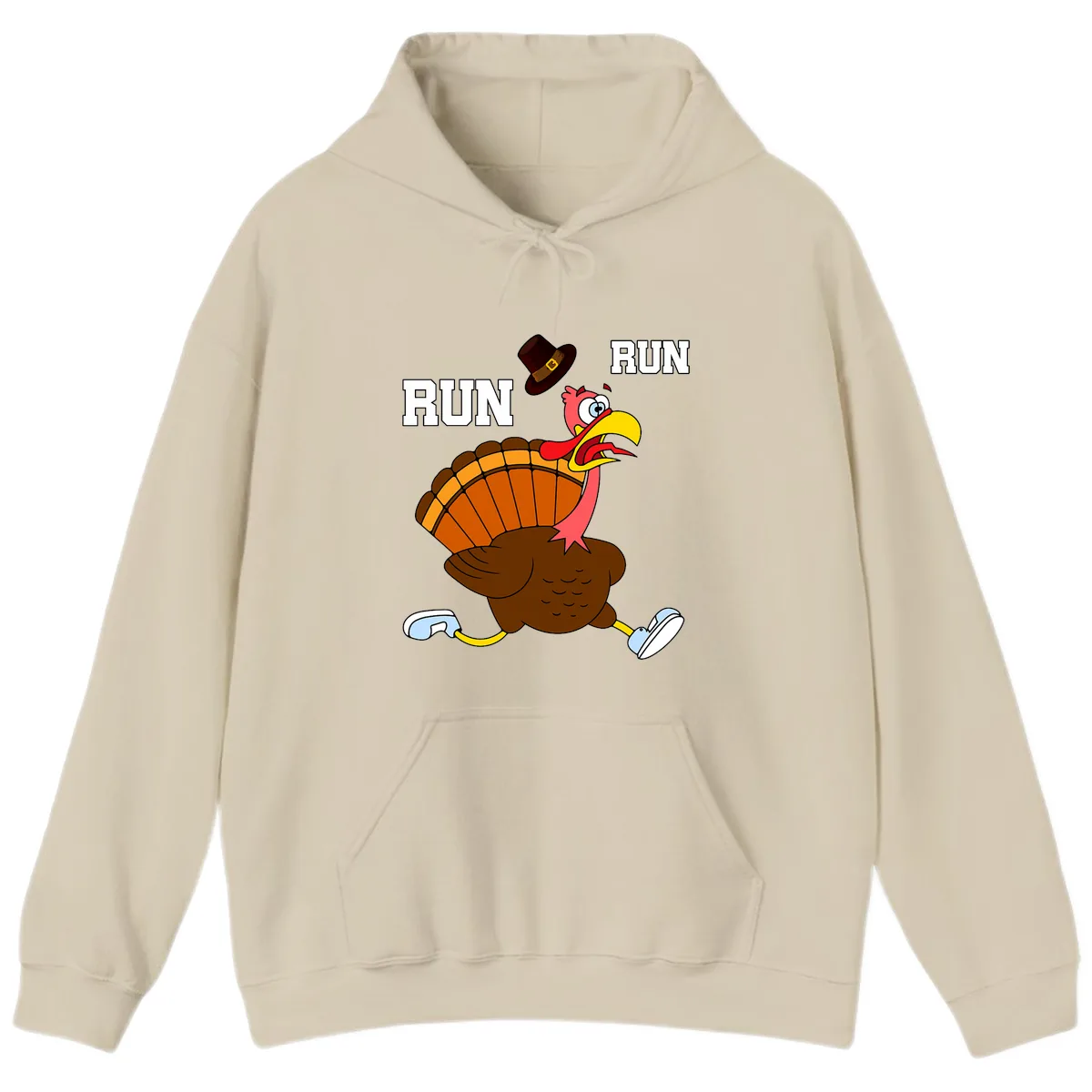 Turkey Trot Running Away From Dinner Hoodie in Sand