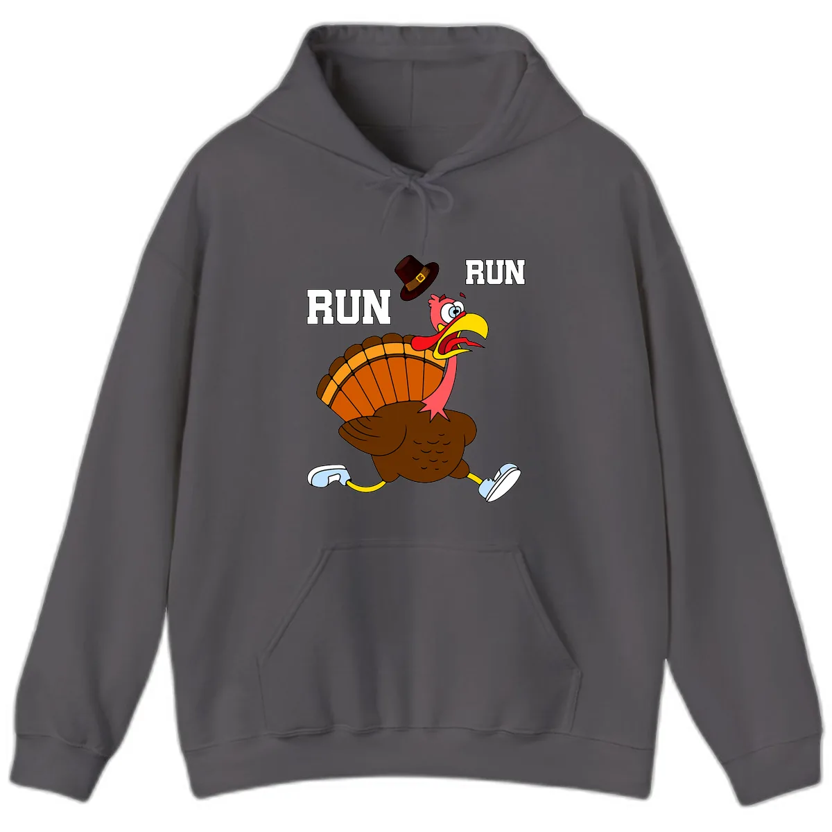 Turkey Trot Running Away From Dinner Hoodie in Charcoal
