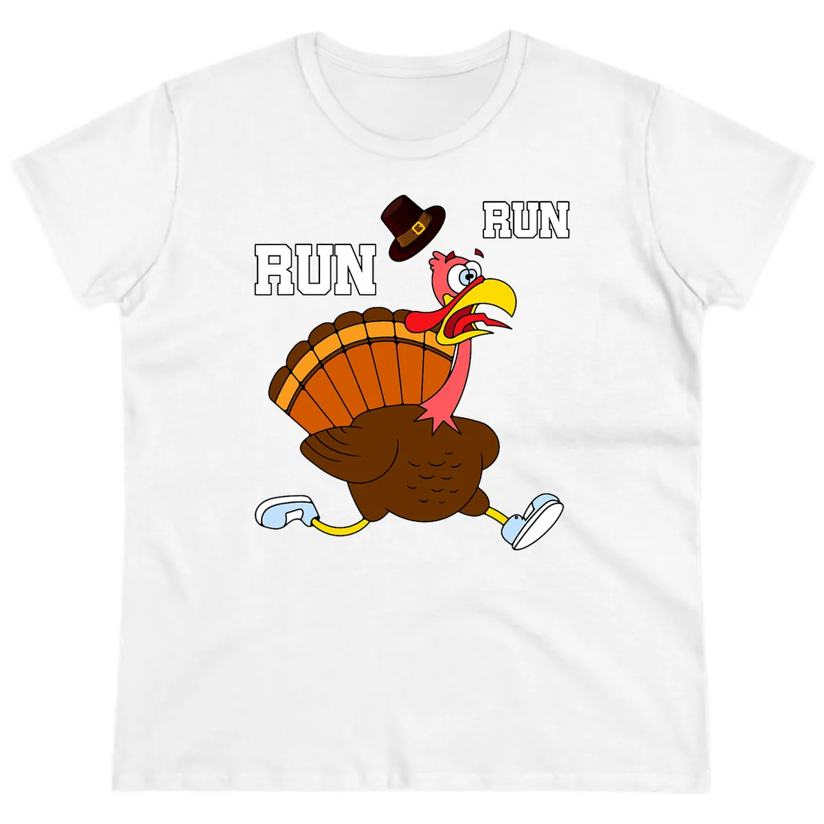 Turkey Trot Running Away From Dinner Ladies Tee in White
