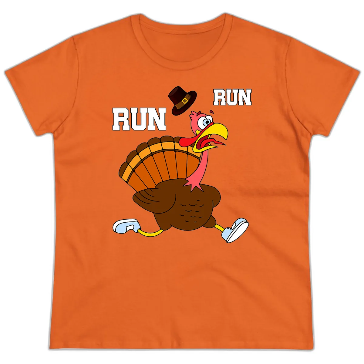 Turkey Trot Running Away From Dinner Ladies Tee in Orange