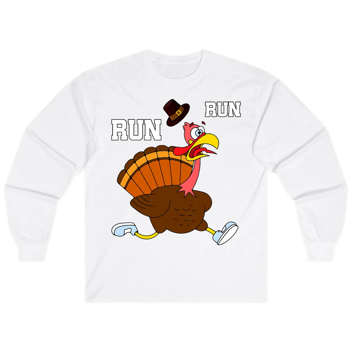 Turkey Trot Running Away From Dinner Long Sleeve in White