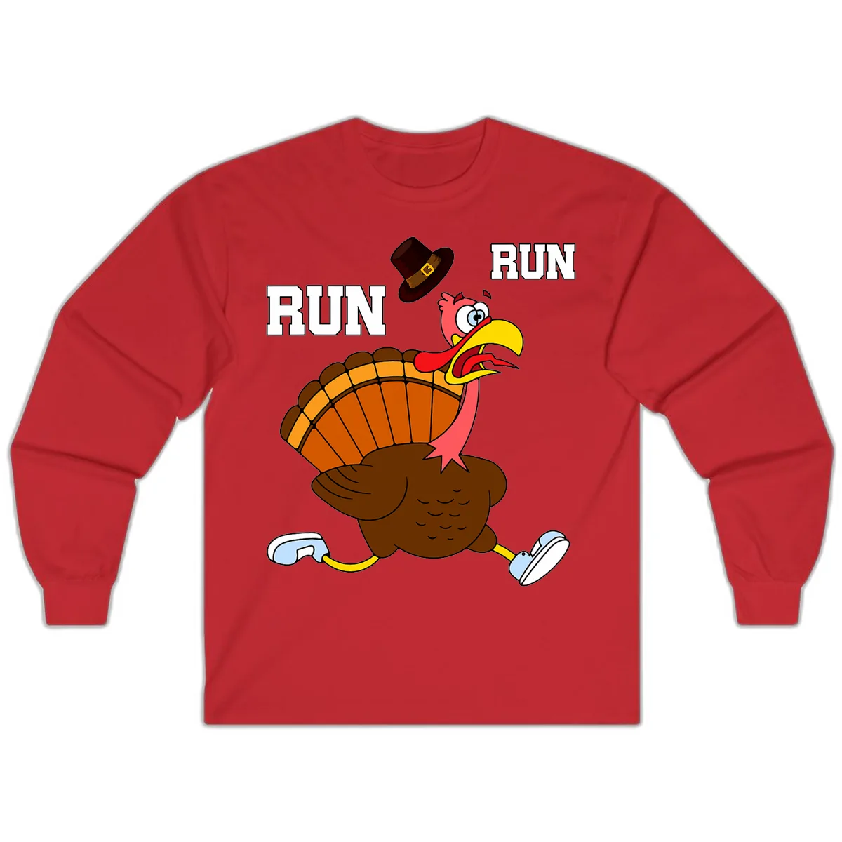 Turkey Trot Running Away From Dinner Long Sleeve in Red