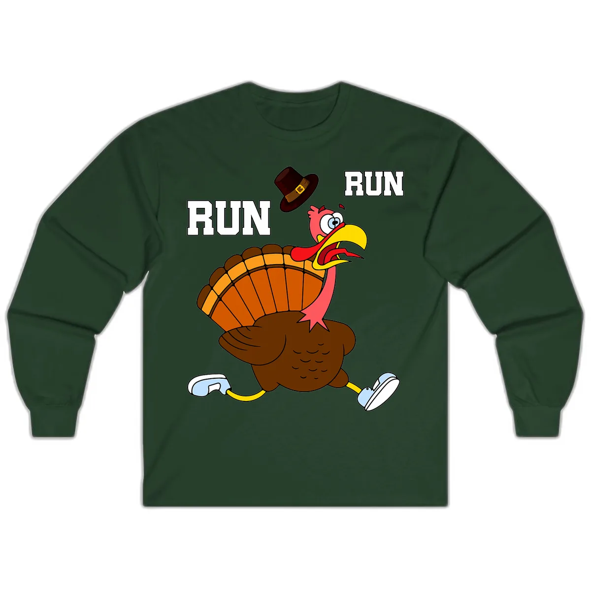 Turkey Trot Running Away From Dinner Long Sleeve in Forest Green