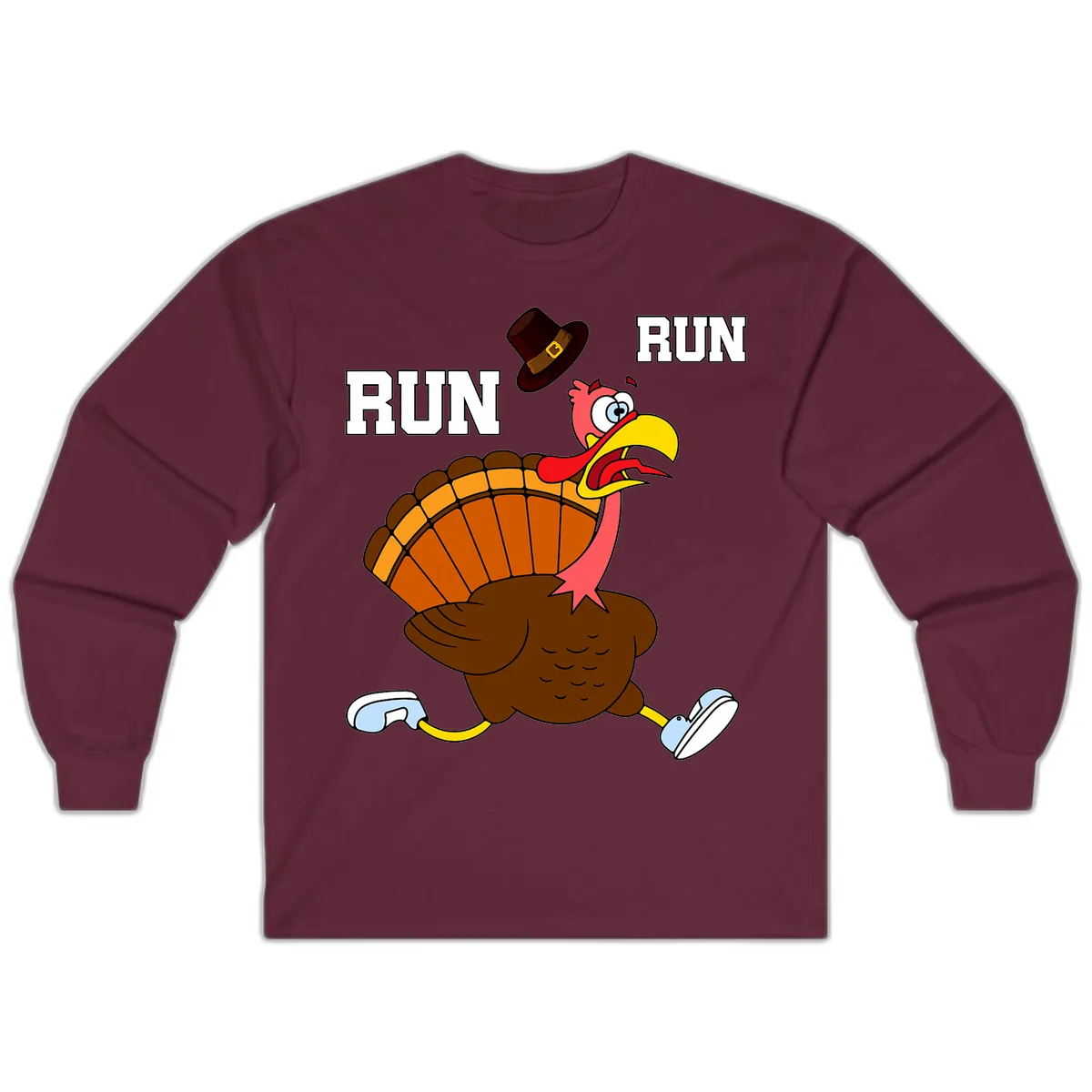 Turkey Trot Running Away From Dinner Long Sleeve in Maroon