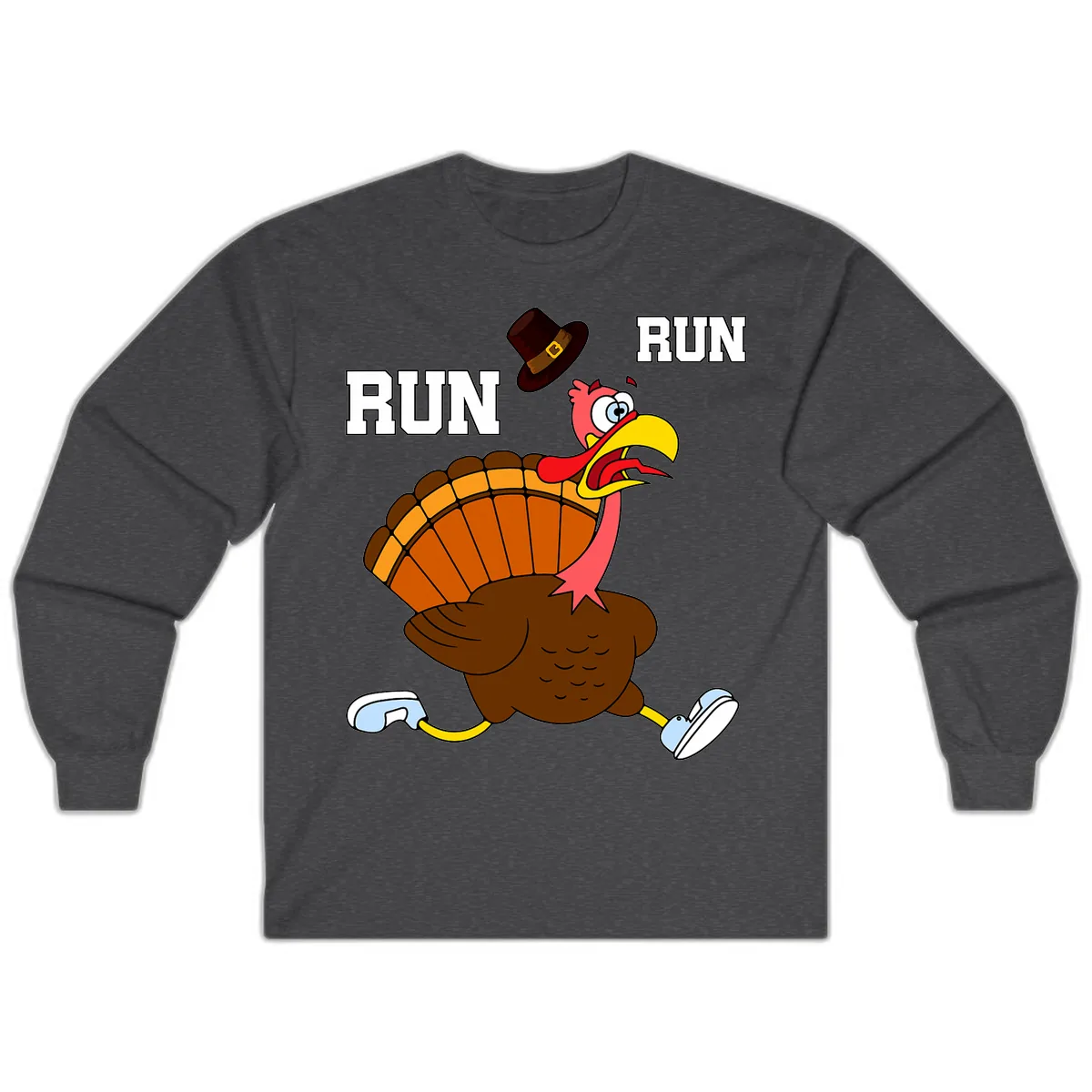 Turkey Trot Running Away From Dinner Long Sleeve in Dark Heather