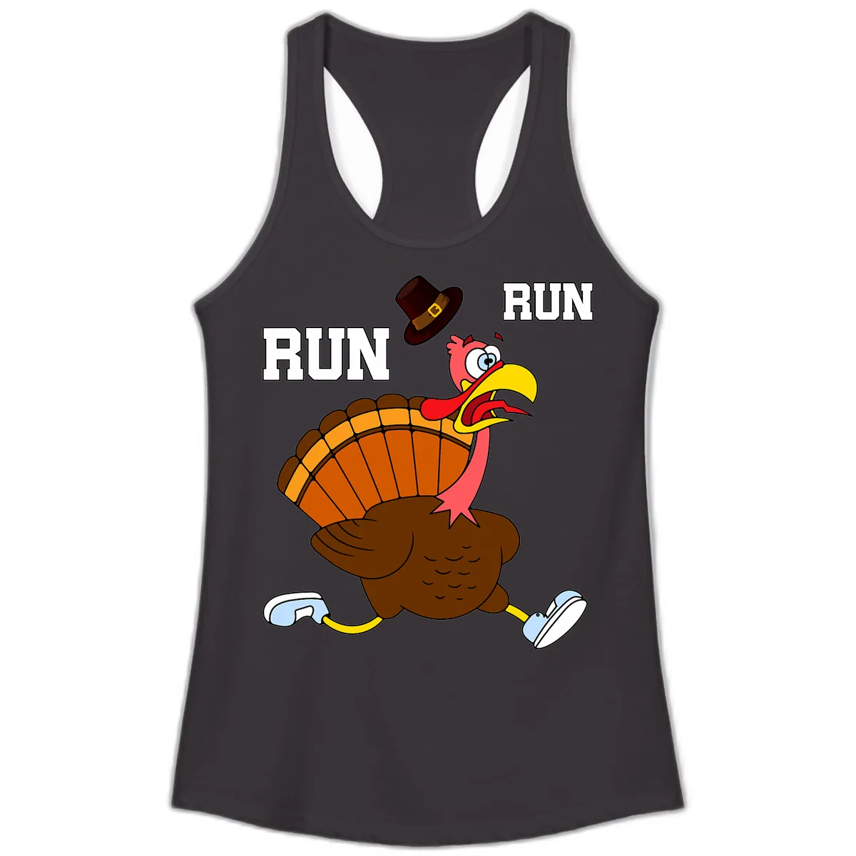 Turkey Trot Running Away From Dinner Ladies Tank in Black