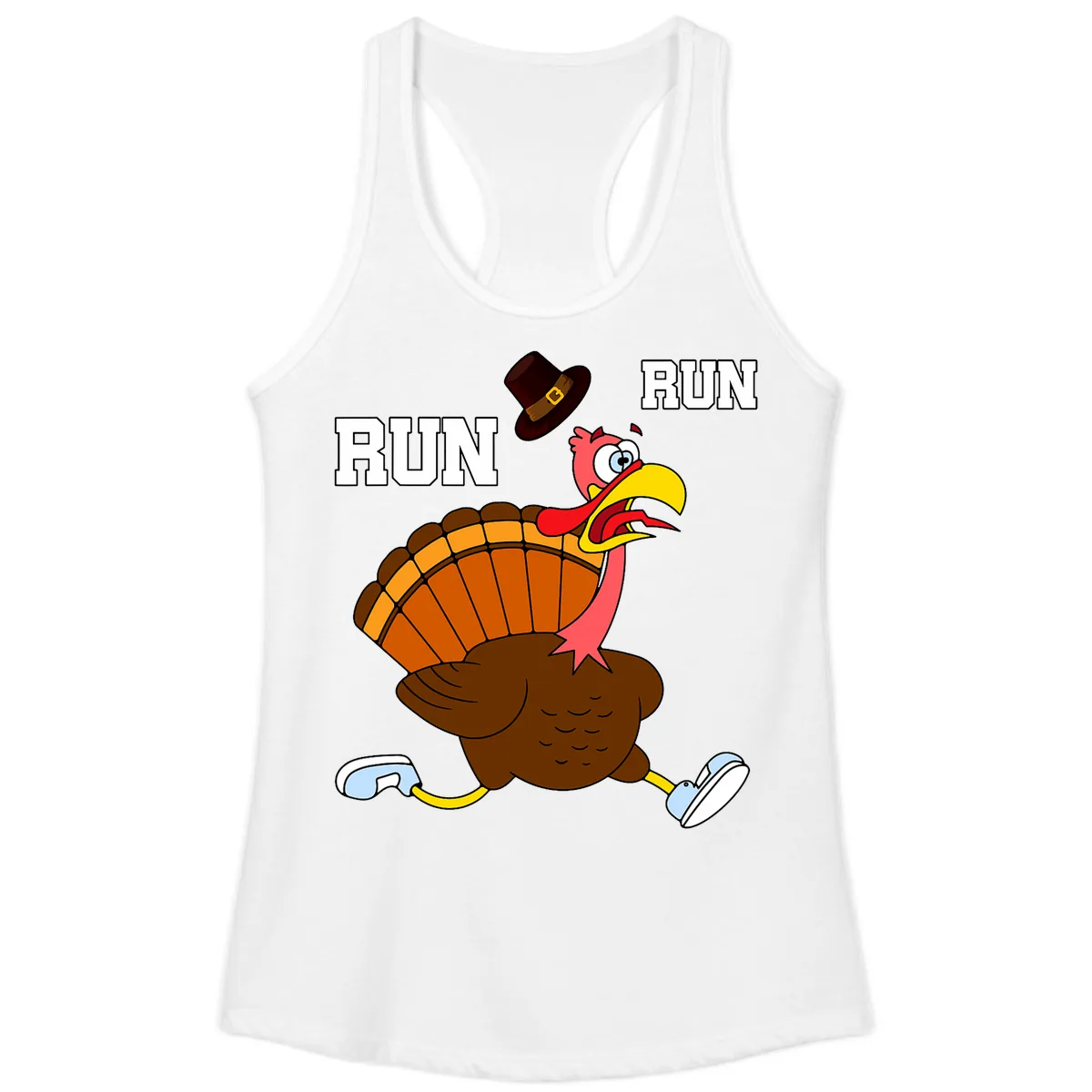 Turkey Trot Running Away From Dinner Ladies Tank in White