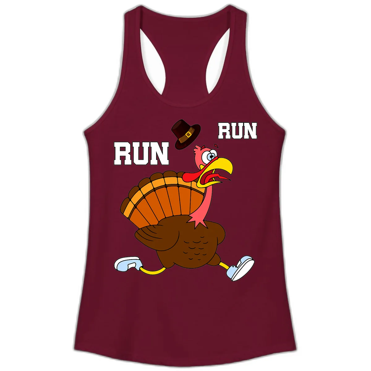 Turkey Trot Running Away From Dinner Ladies Tank in Solid Cardinal Red