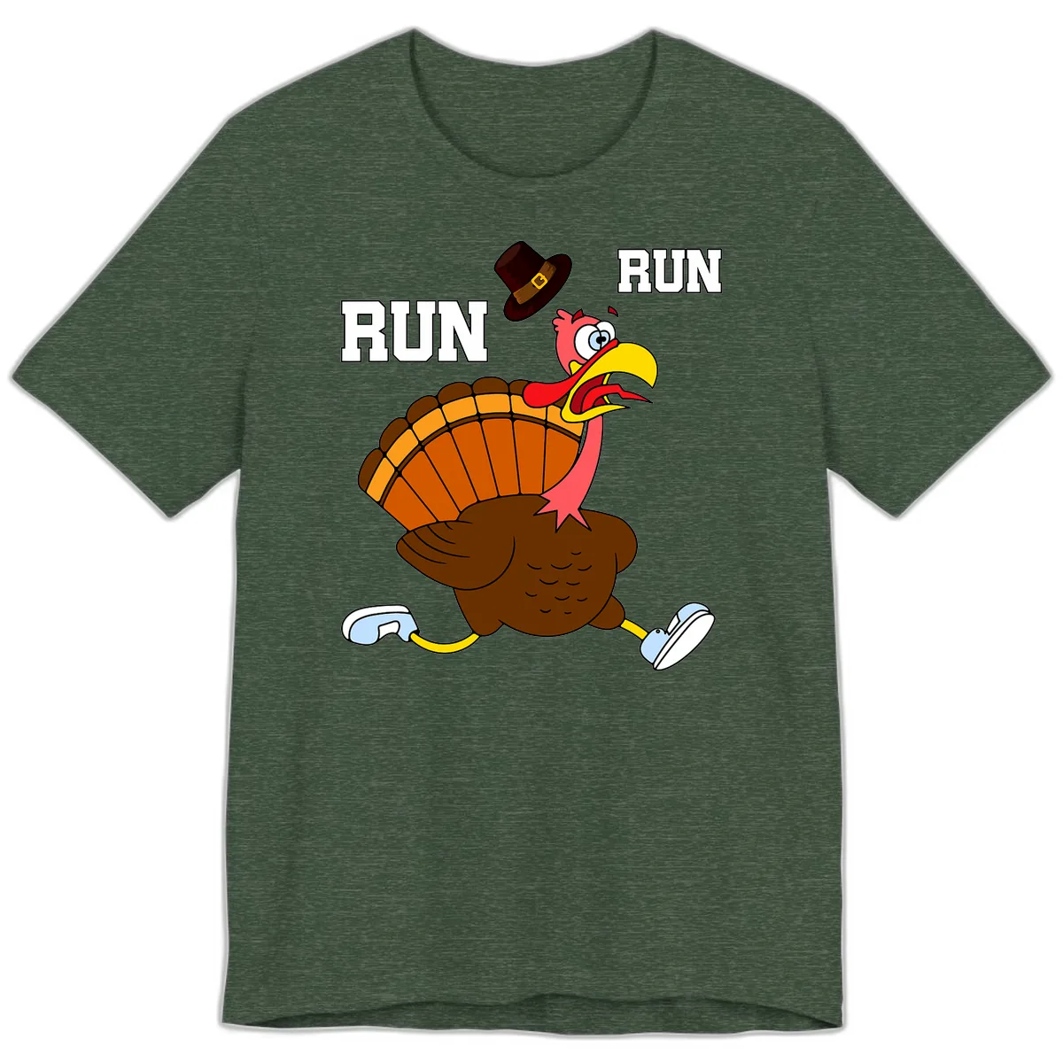 Turkey Trot Running Away From Dinner Premium T-Shirt in Heather Forest