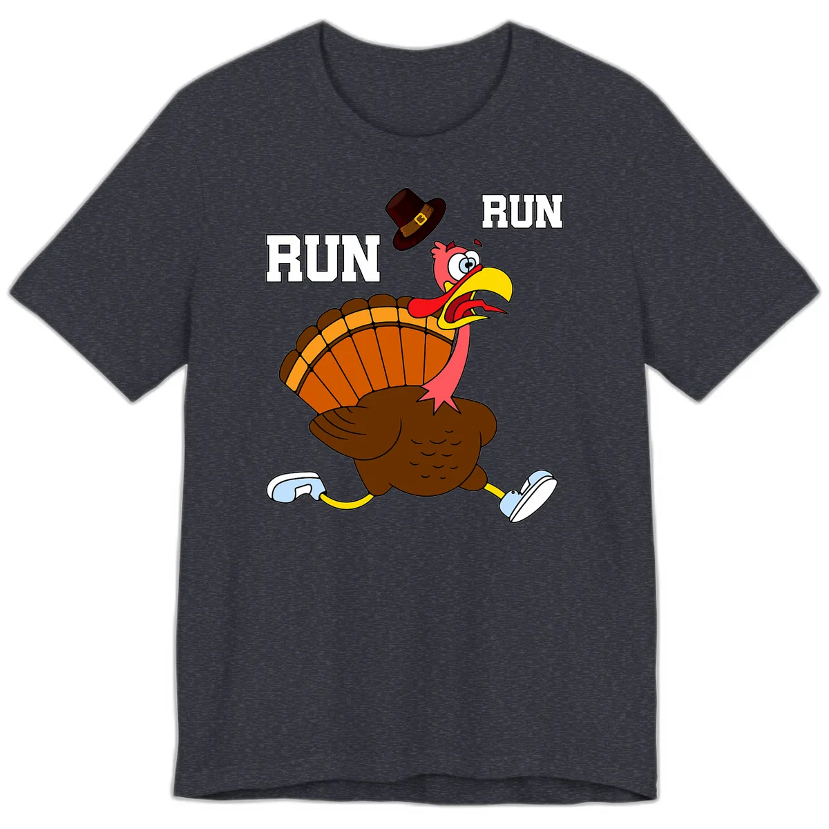 Turkey Trot Running Away From Dinner Premium T-Shirt in Heather Navy