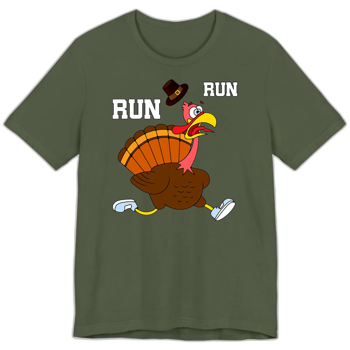 Turkey Trot Running Away From Dinner Premium T-Shirt in Military Green