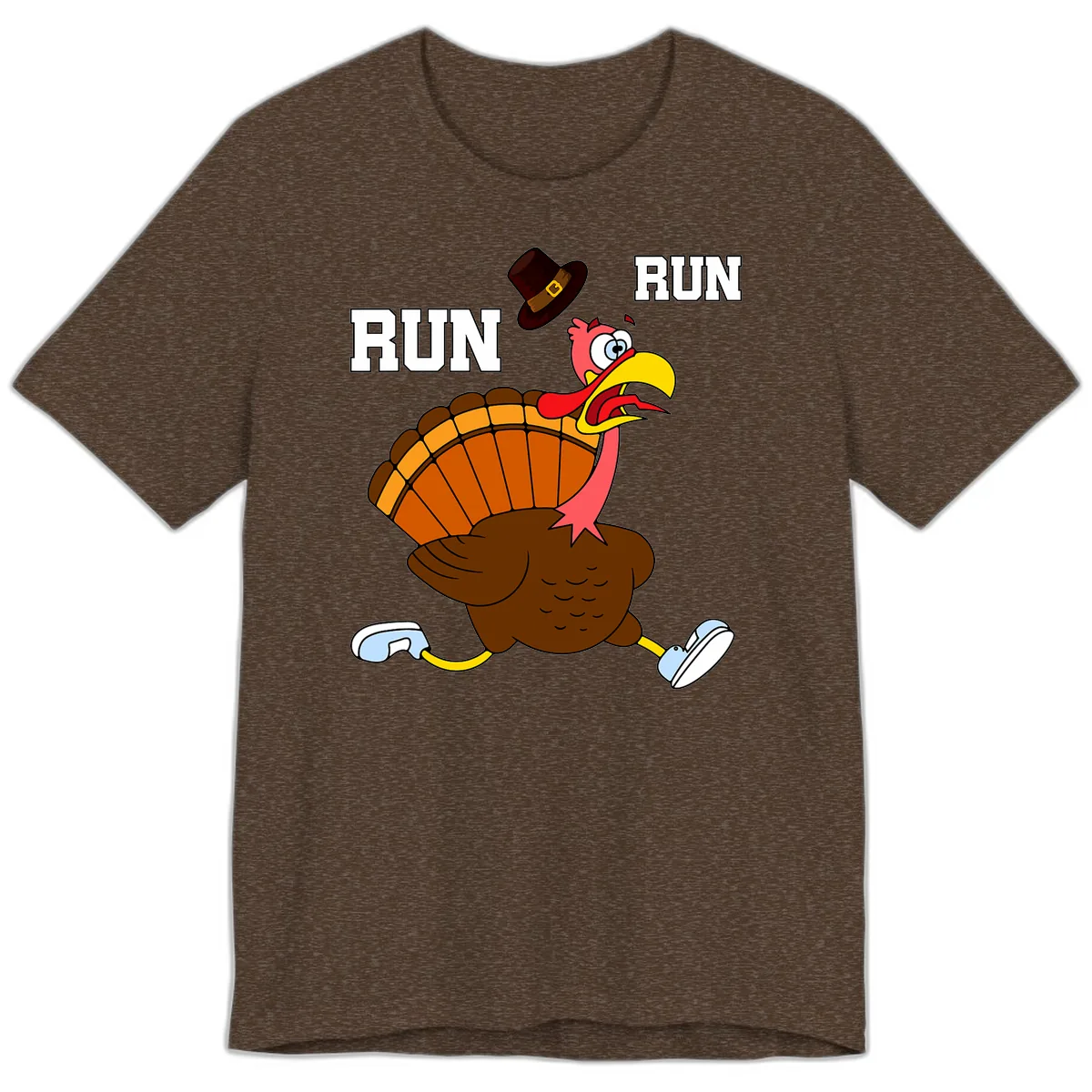 Turkey Trot Running Away From Dinner Premium T-Shirt in Heather Brown