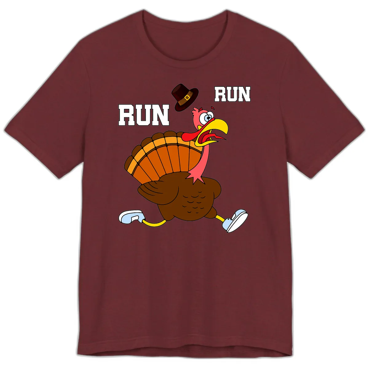 Turkey Trot Running Away From Dinner Premium T-Shirt in Heather Cardinal