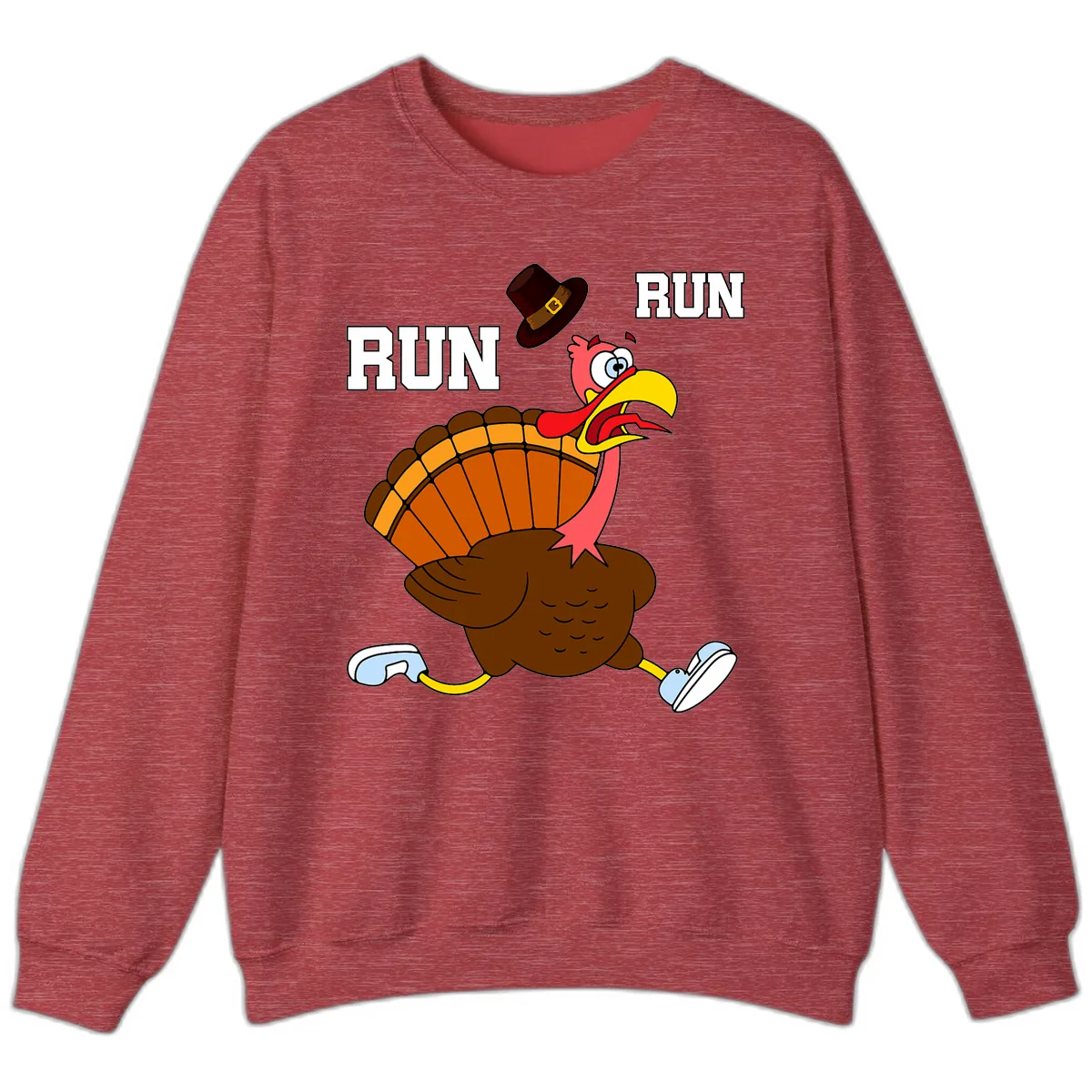 Turkey Trot Running Away From Dinner Sweatshirt in Heather Scarlet Red