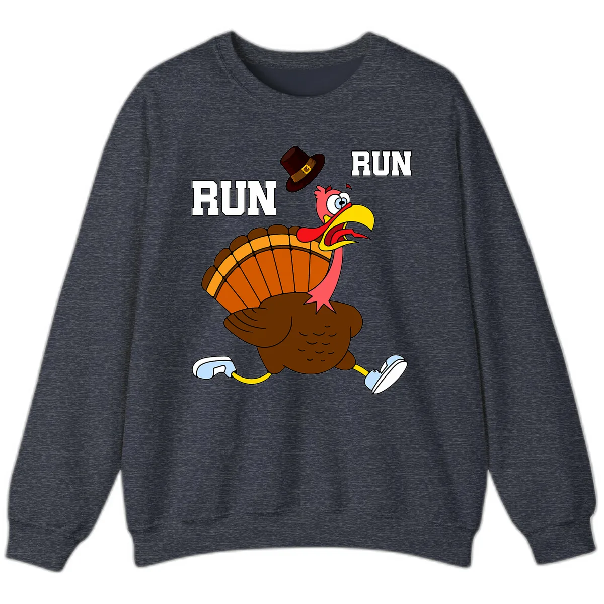 Turkey Trot Running Away From Dinner Sweatshirt in Heather Sport Dark Navy