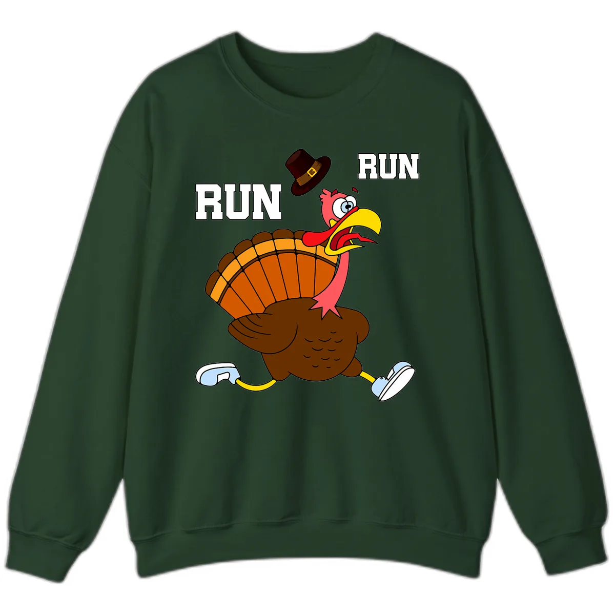 Turkey Trot Running Away From Dinner Sweatshirt in Forest Green