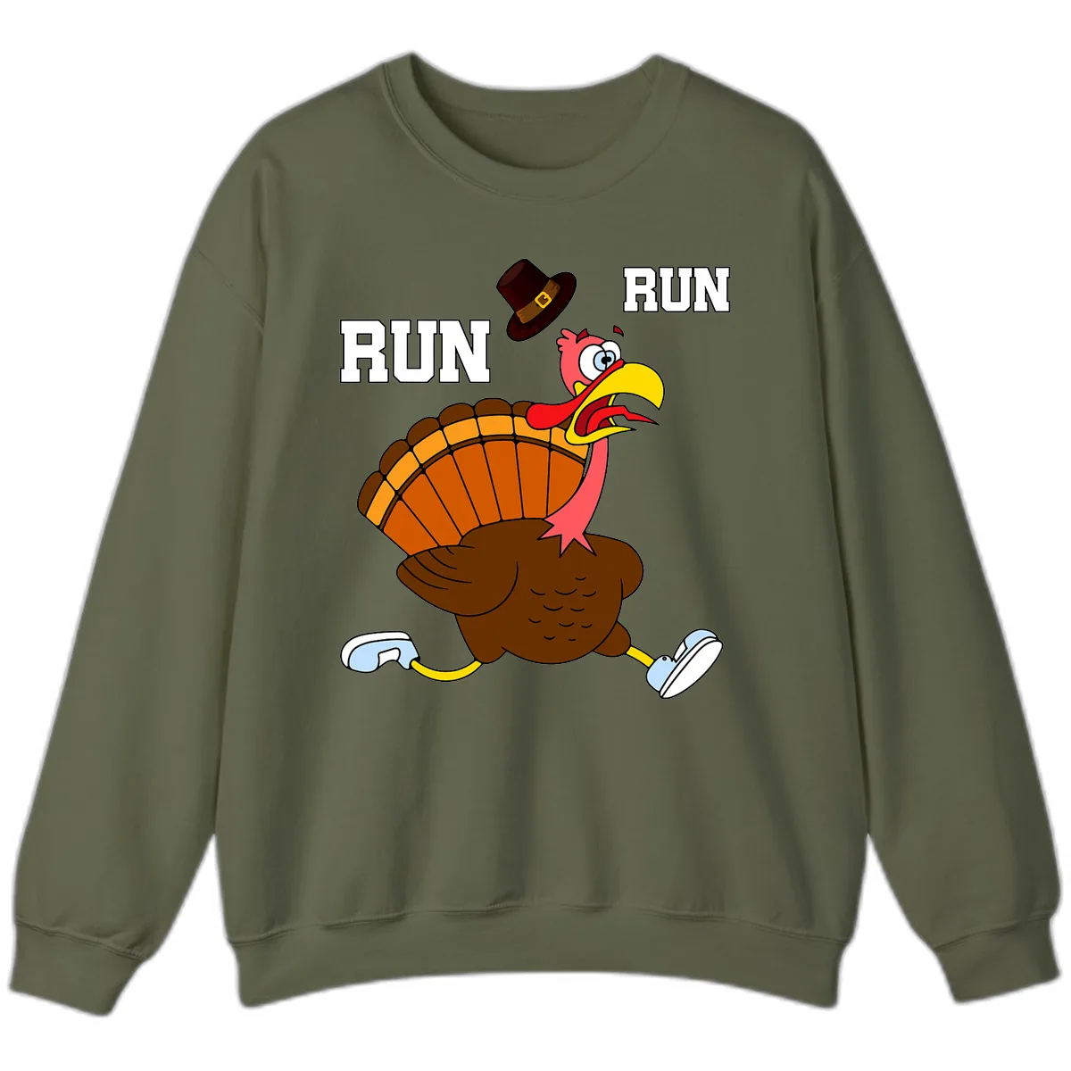 Turkey Trot Running Away From Dinner Sweatshirt in Military Green