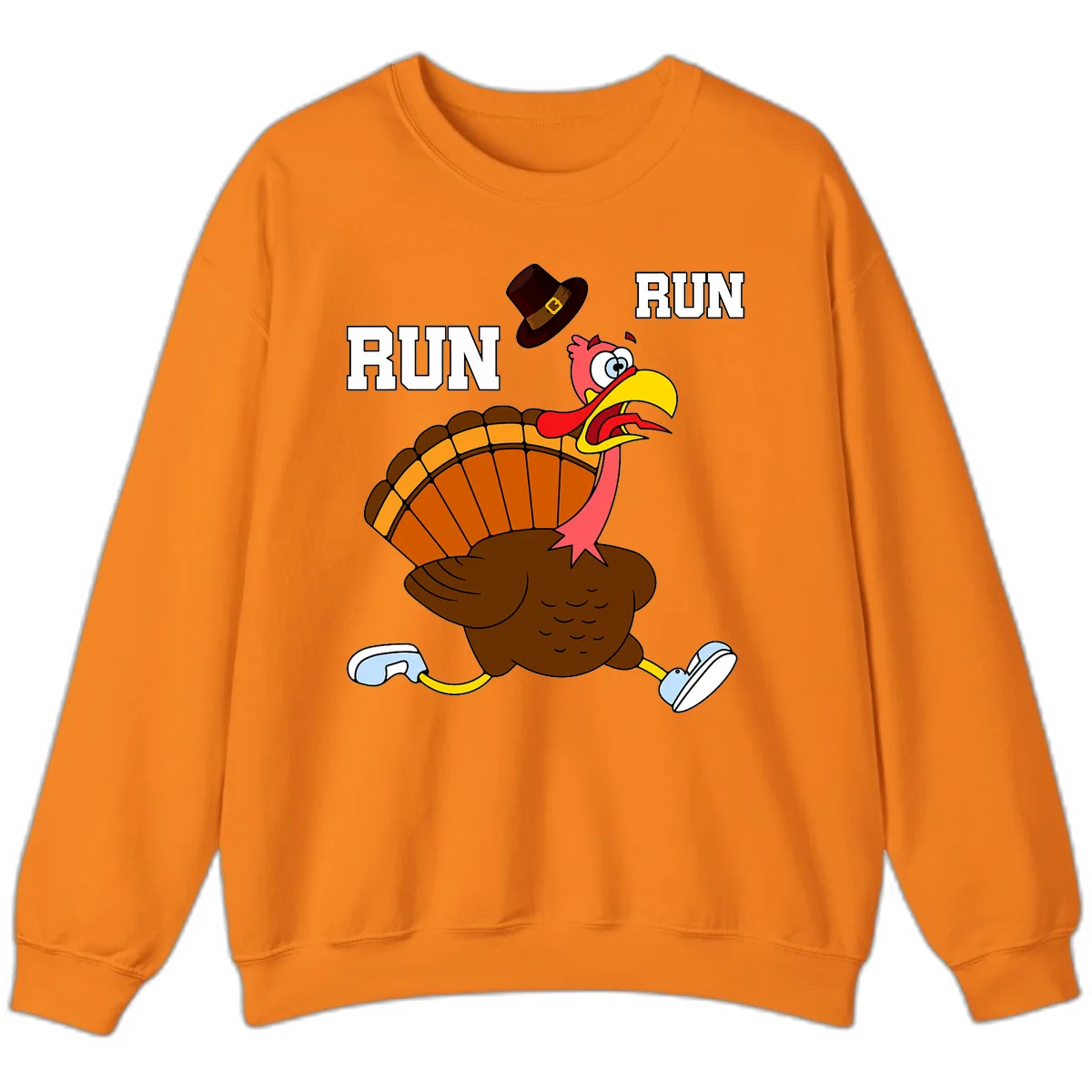 Turkey Trot Running Away From Dinner Sweatshirt in Safety Orange