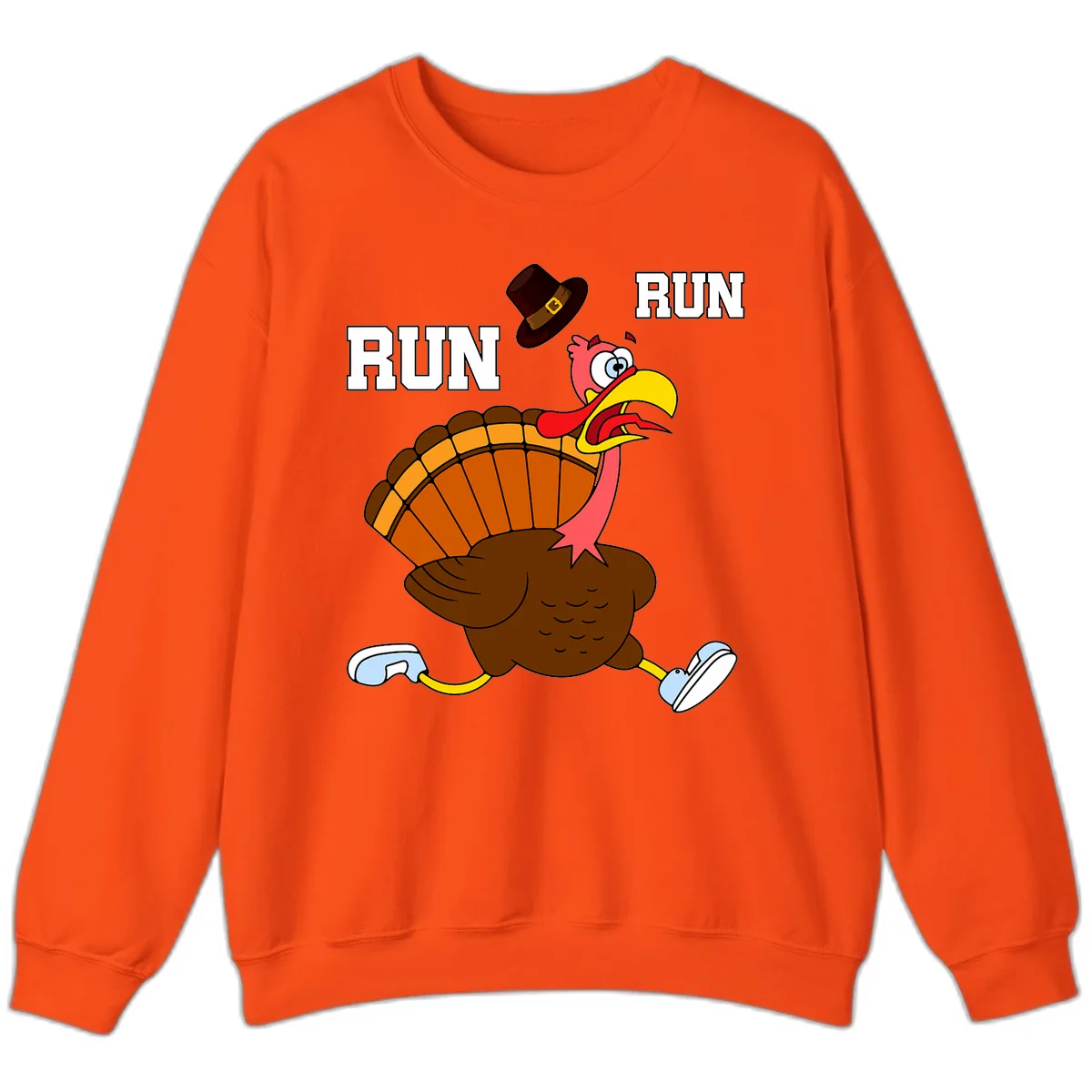 Turkey Trot Running Away From Dinner Sweatshirt in Orange
